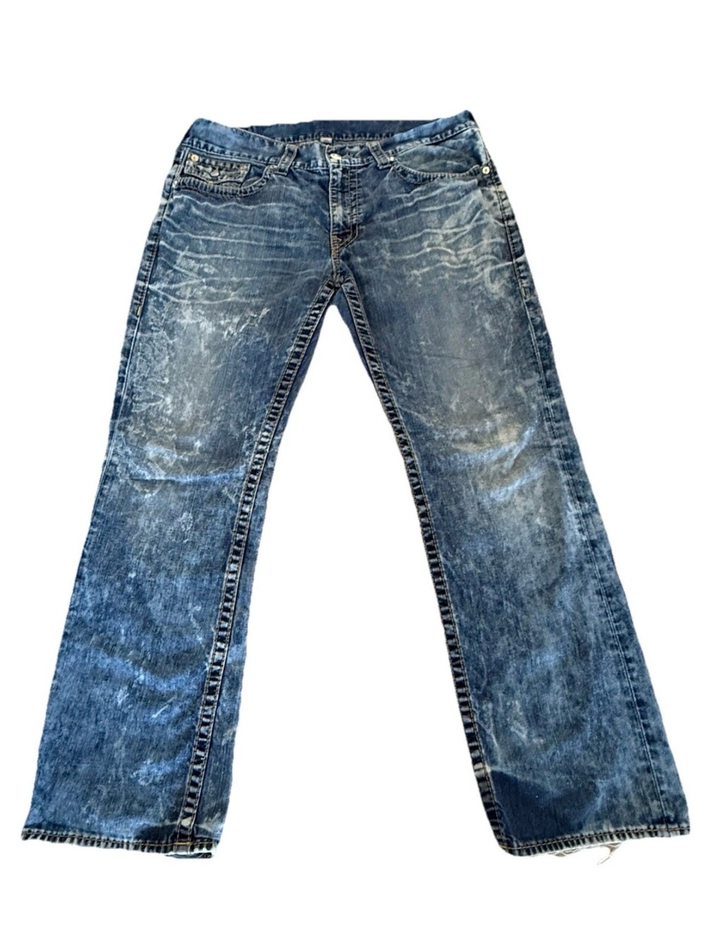 True Religion  Rare Stone Wash Acid Jeans Relaxed Straight Flap Blue 38x31